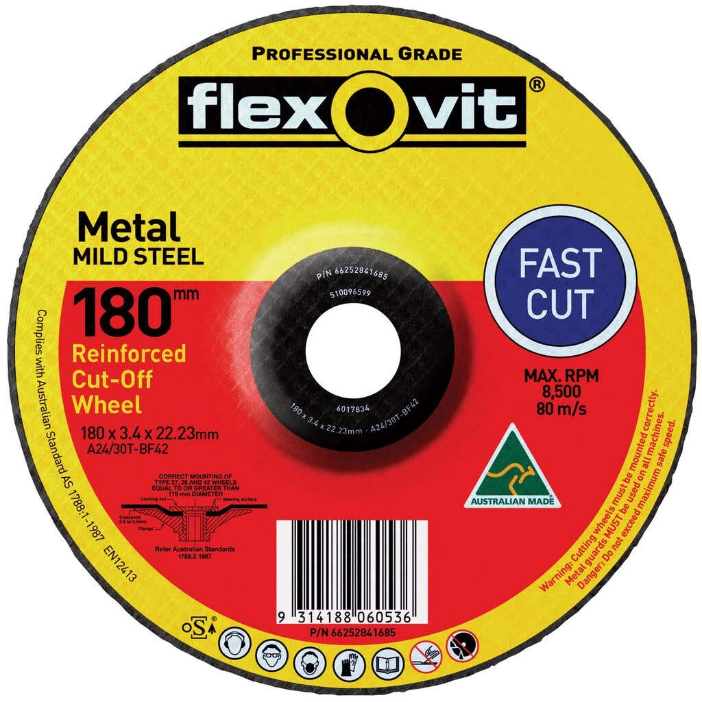 Flexovit Metal Cutting Wheel 180 X 3.4 X 22mm 1 Flexovit Metal Cutting Wheel 180 X 3.4 X 22mm
