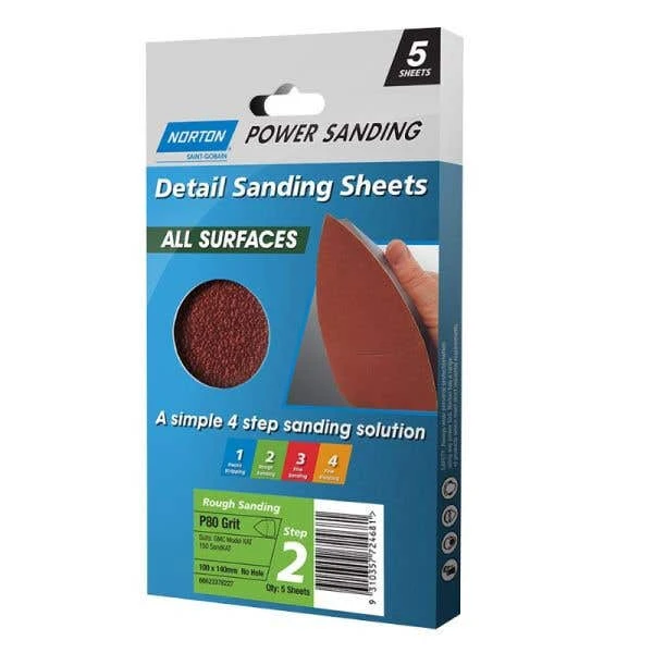 Norton Sanding Sheet P80 Grit 100 X 140mm - 5 Pack 2 Norton Sanding Sheet P80 Grit 100 X 140mm - 5 Pack - Image 2