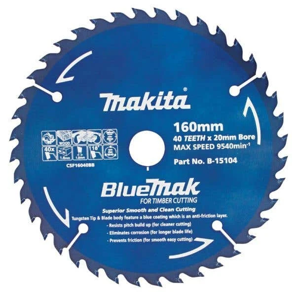 Makita Saw Blade BlueMak 160 X 20mm Bore X 40T 1 Makita Saw Blade BlueMak 160 X 20mm Bore X 40T