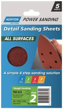 Norton Sheets Sanding Detail 5H P60Grit 100 X 140mm - 5 Pack