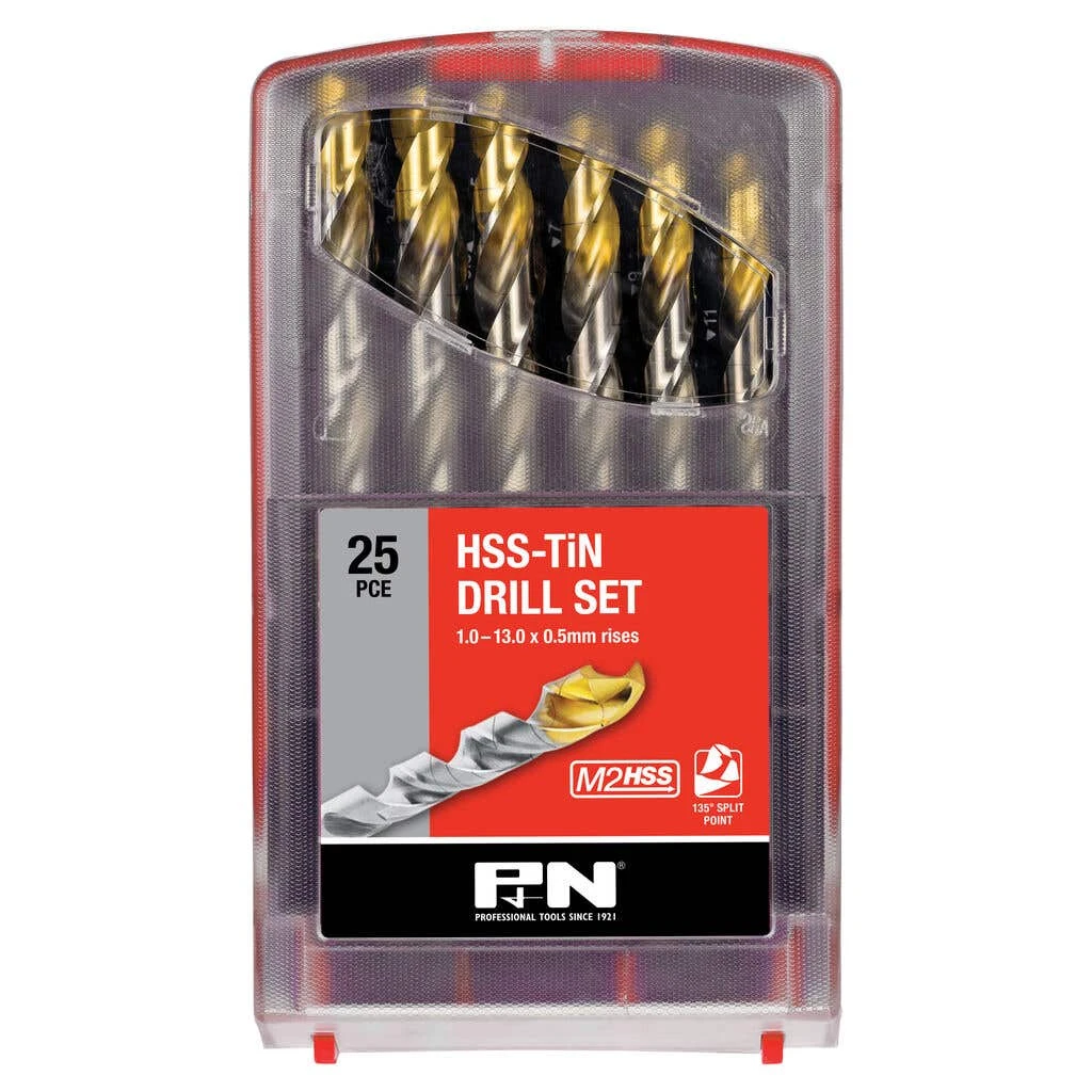 P&N HSS TiN Drill Set 1.0 - 13.0 X 0.5mm - 25 Piece 1 P&N HSS TiN Drill Set 1.0 - 13.0 X 0.5mm - 25 Piece