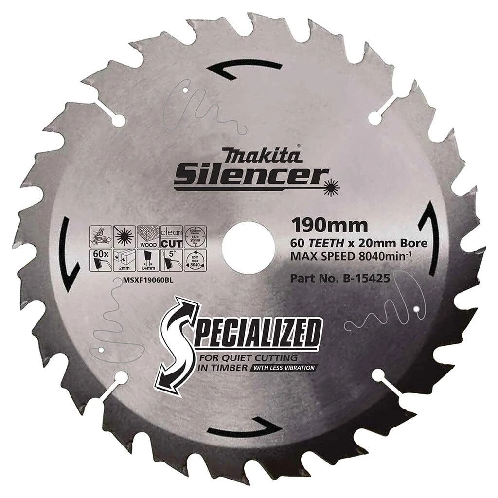 Makita Silencer Circular Saw Blade 60T 190mm 1 Makita Silencer Circular Saw Blade 60T 190mm