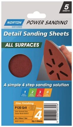 Norton Sanding Sheet P120 Grit 98 X 138mm - 5 Pack