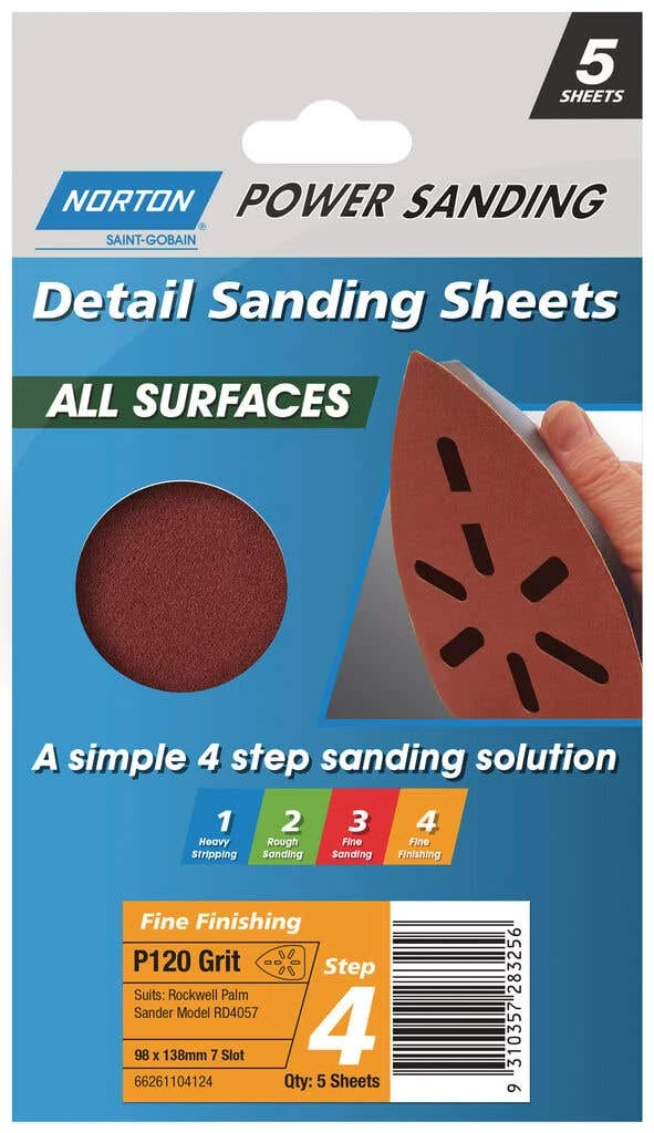 Norton Sanding Sheet P120 Grit 98 X 138mm - 5 Pack 1 Norton Sanding Sheet P120 Grit 98 X 138mm - 5 Pack