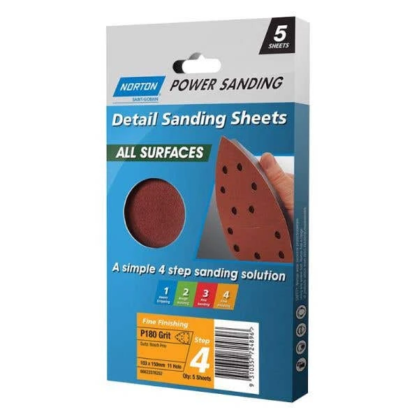 Norton Sanding Sheet 11H P180 Grit 103 X 150mm - 5 Pack 2 Norton Sanding Sheet 11H P180 Grit 103 X 150mm - 5 Pack - Image 2