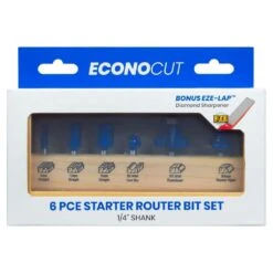 Econocut Starter Router Bit Set With Eze-Lap Sharpener - 6 Piece