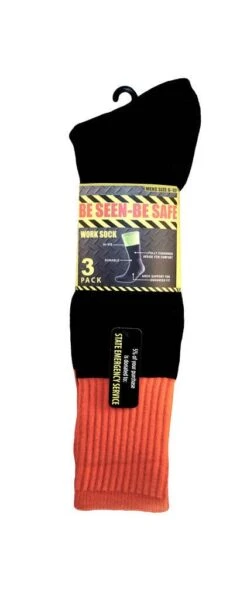 Be Seen-Be Safe Work Socks Black/Fluro Orange S6-10 - 3 Pack