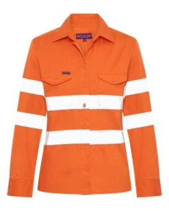 Green Hip Long Sleeve Hi-Vis Reflective Shirt Orange